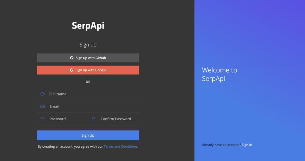 create account serp api